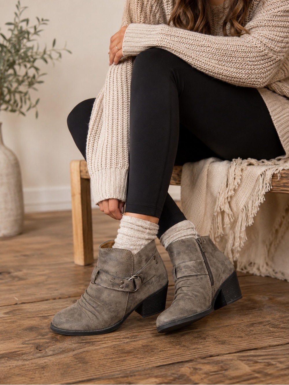Taupe Buckle Ankle Boots Western Moto Boho Women’s 9 - Picture 8 of 8